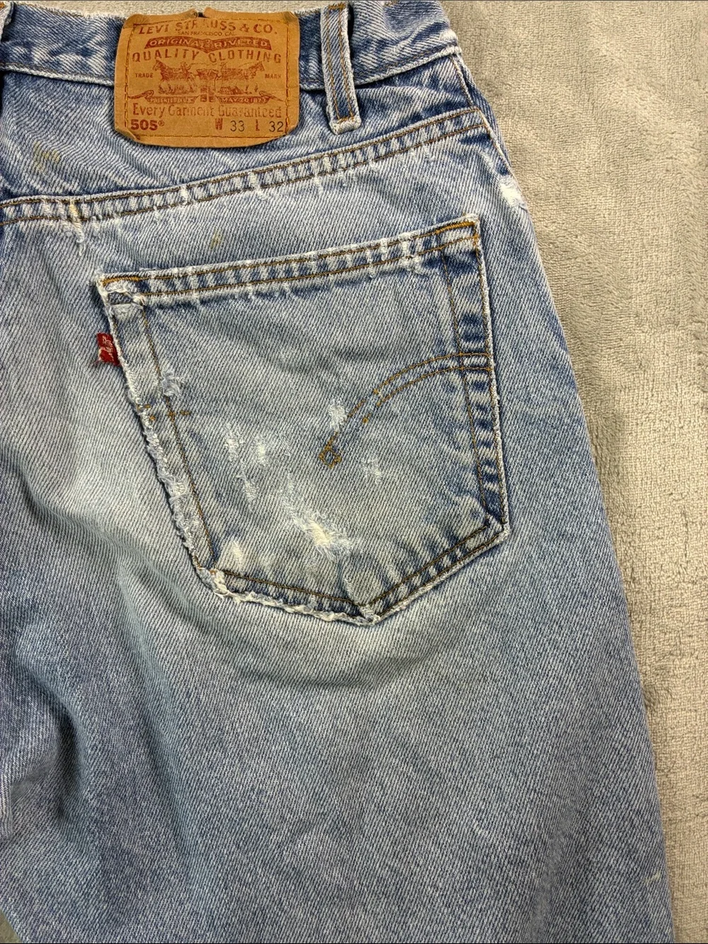 Levi’s 505 Big E Vintage 2000 Jeans 33x32 Distressed Light Wash Made Mexico
